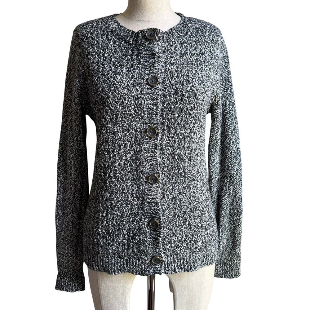 L.L.Bean Women’s Marled Cotton Button Front Cardigan Sweater M Petite